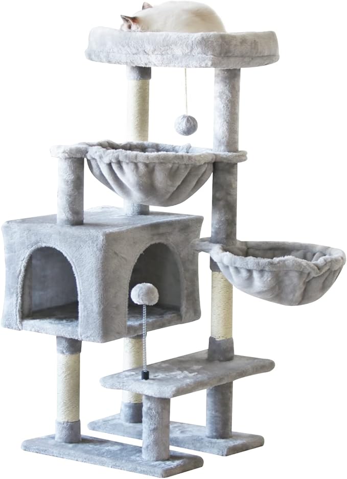 KIYUMI Cat Tree Cat Tower Condo with Sisal Scratching Post for Indoor Cats Cat Tree Cat Furniture with Hammock Perch and Kitten Ball Toys, Multi-Level Pet Activity Center Rainbow