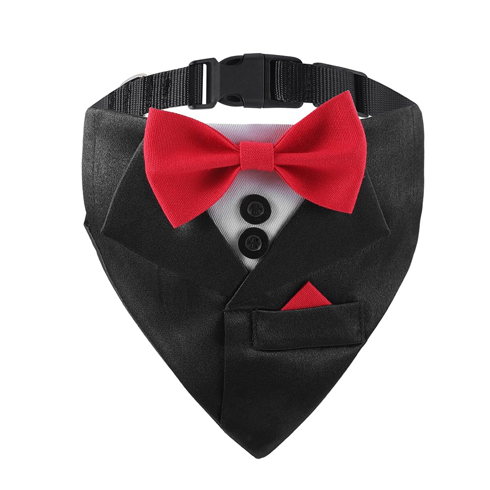Dog Tuxedo, Adjustable Formal Wedding Outfit Bandana Dog Tux Collar with Bow Tie, Pet Birthday Valentines Outfit Cosplay(X-Small)