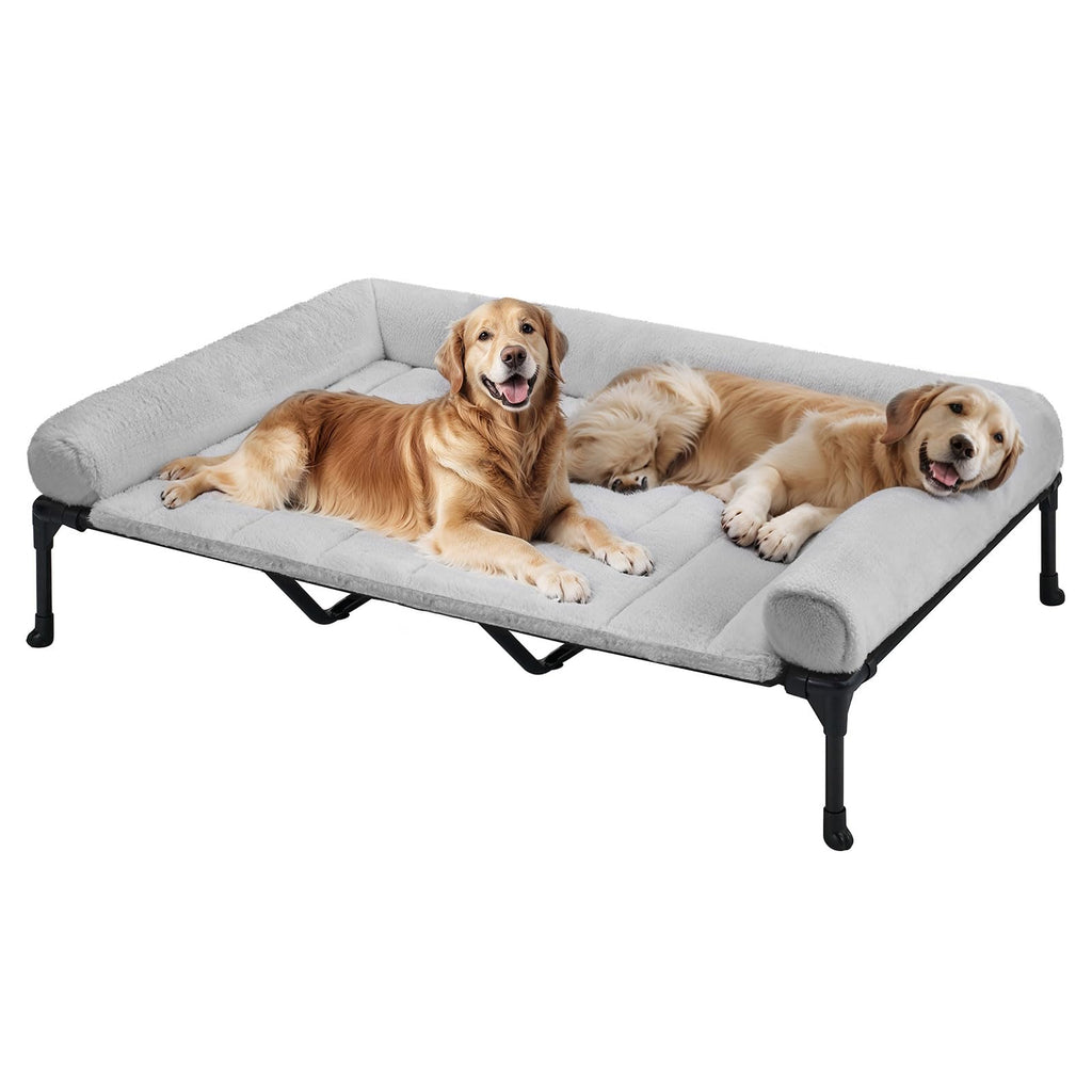 Veehoo Elevated Dog Beds Large Sized Dog with Fluffy Plush Bolster Cushion