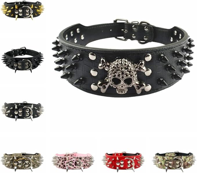 Serijoars Spiked Studded Dog Collar, PU Leather Dog Collar, Adjustable Pet Collars for Medium or Large Breed Pet (L, Camouflage5)