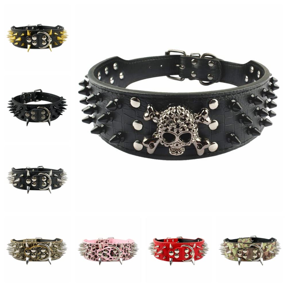Serijoars Spiked Studded Dog Collar, PU Leather Dog Collar, Adjustable Pet Collars for Medium or Large Breed Pet (L, Black5)