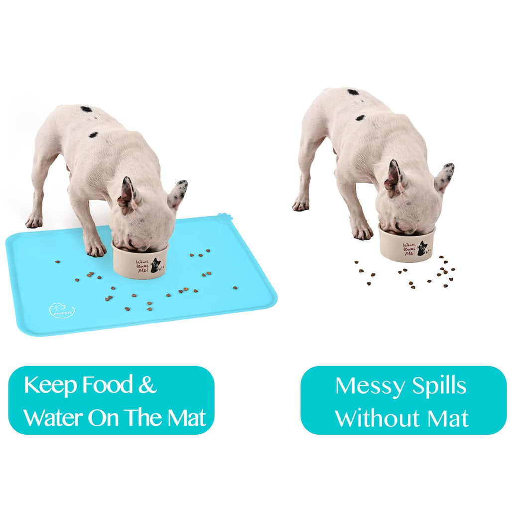 Juqiboom Silicone Waterproof Dog Cat Pet Feeding Mats, Non Slip, Easy Clean Pet Dog Cat Bowl Mats Placemat (18.5" x 11.5") Blue