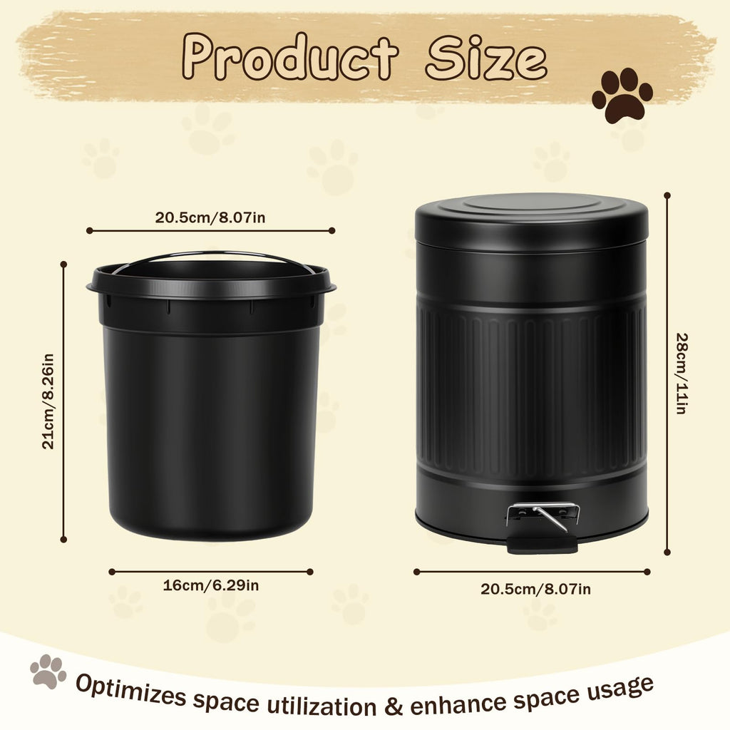 Bulubuluer 5L Dog Poop Trash Can with Lid, Stainless Steel Pet Waste Bin