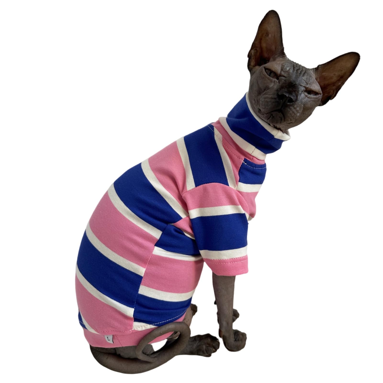 Vintage Stripes Sphynx Hairless Cats Turtleneck Shirt Cotton for Sphinx Cat