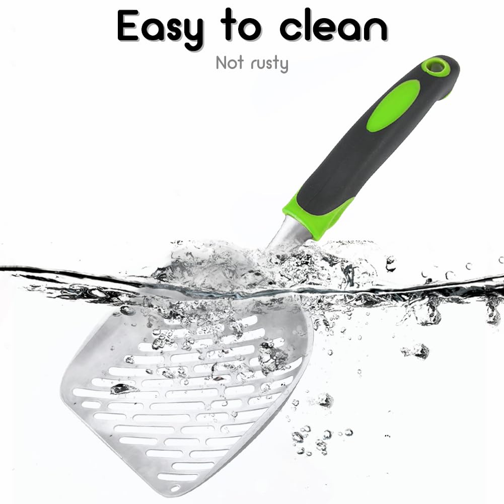 Apidgrowth Cat Litter Scoop-Metal Cat Scooper-Long Handle Scoop,Cat Scooper-Poop Sifting-Mesh Shovel-Suitable for Cat Litter Box(Green)-Christmas