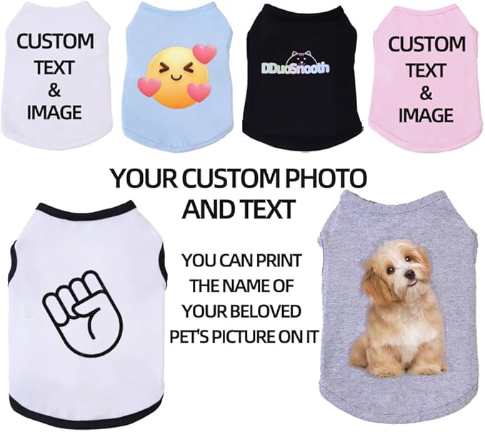 Custom Dog Shirt,Personalized Pet Apparel with Name Text Photo Image,Lightweight Breathable Puppy Kitten Cotton Vest for Small Medium Large Dogs Cats,Puppy Gift (White, Large)