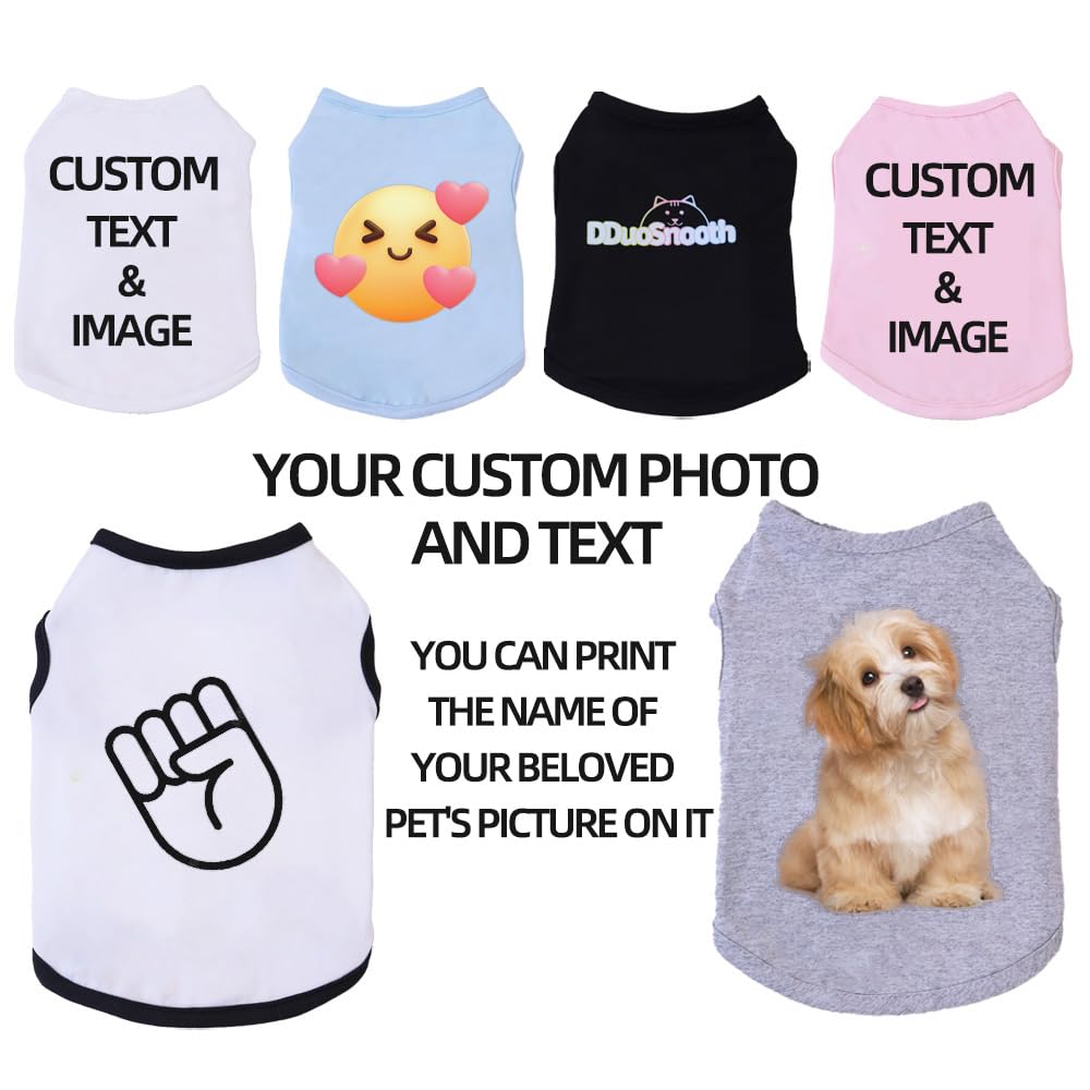 Custom Dog Shirt,Personalized Pet Apparel with Name Text Photo Image,Lightweight Breathable Puppy Kitten Cotton Vest for Small Medium Large Dogs Cats,Puppy Gift (Blue, 5X-Large)