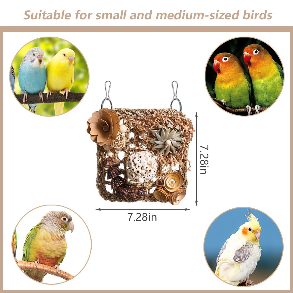 YUEMOOLIX Bird Foraging Toys Natural Bird Toys Conure Toys Parrot Shredding Hanging Toys for Small to Medium Birds Parakeet Cockatiel Conure Lovebird Budgie