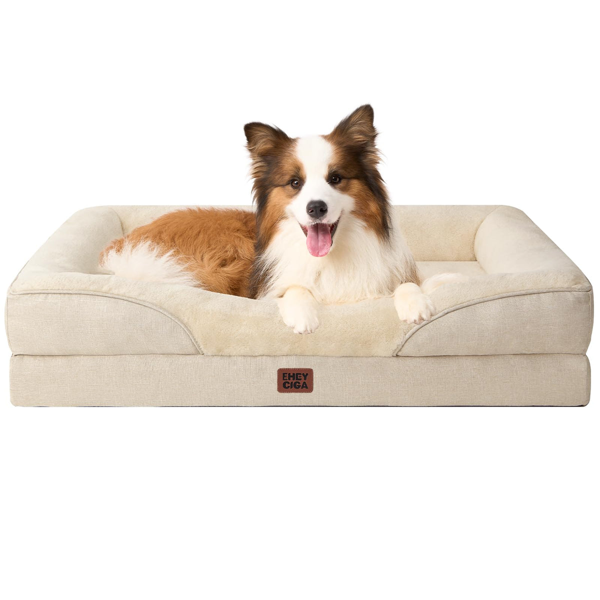EHEYCIGA Orthopedic XL Dog Bed for Large Dog, Memory Foam Dog Couch, Beige