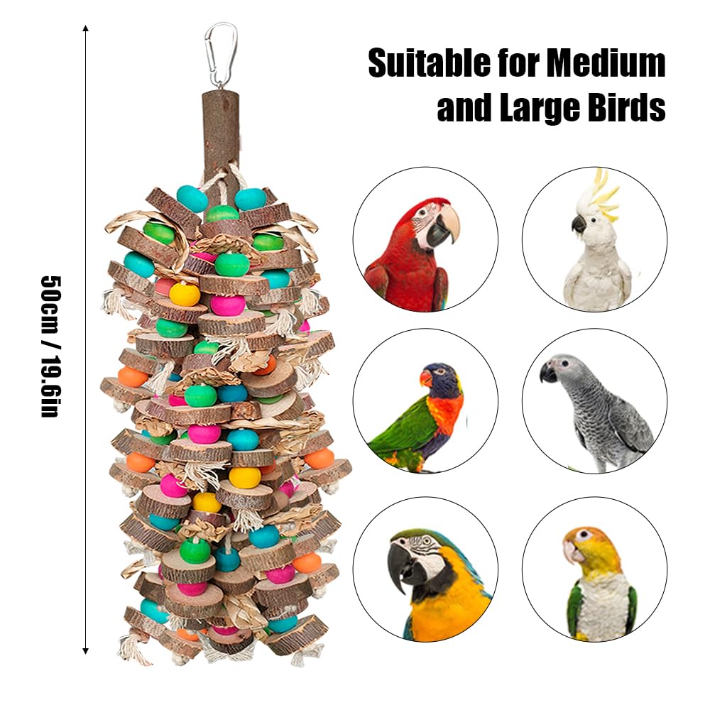 Extra Large Bird Parrot Toys- 19.7 inch Multicolored Natural Wooden Block Parrot Chewing Toy Suggested for Macaws cokatoos, African Grey and a Variety of Parrots. (Large Size)