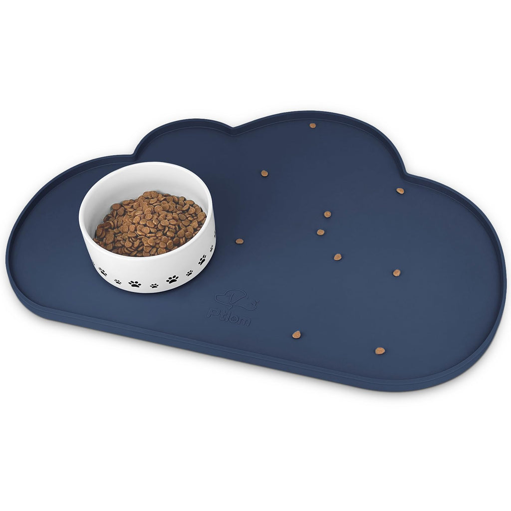 Ptlom Silicone Pet Feeding Mat for Dogs and Cats, High-Lips Pet Placemat Non-Slip Waterproof Bowl Mats Prevent Food and Water Overflow, Puppy Dish Tray Mat Suitable for Small Medium Large Pets, Navy
