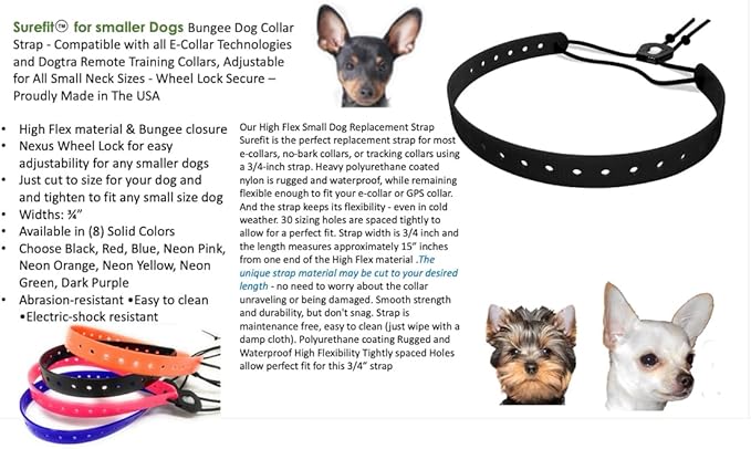 Replacement GPS eCollar with Adjustable Bungee, Multi-Hole Design, and Secure Toggle Closure for Small Dogs (Reflective Pink, Small Neck)