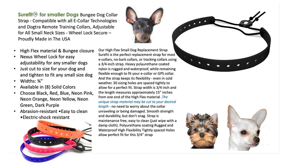 Replacement GPS eCollar with Adjustable Bungee, Multi-Hole Design, and Secure Toggle Closure for Small Dogs (Neon Orange, Small Neck)