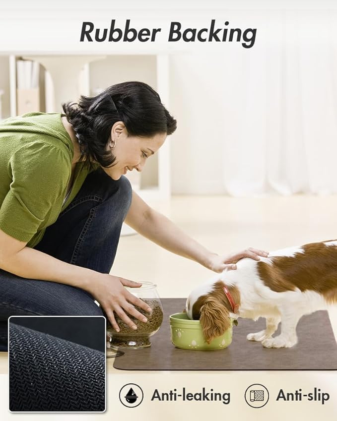MontVoo-Absorbent Pet Feeding Mat-No Stains Pet Mat for Food and Water Bowl-Quick Dry Cat & Dog Food Mat Water Dispenser Mat-Pet Supplies Mat-Dog Water Bowl Mat for Messy Drinker,（Brown,17"x28"）