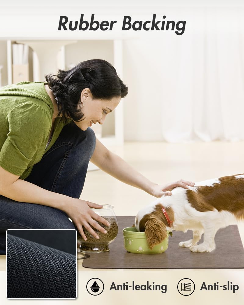 MontVoo-Absorbent Pet Feeding Mat-No Stains Pet Mat for Food and Water Bowl-Quick Dry Cat & Dog Food Mat Water Dispenser Mat-Pet Supplies Mat-Dog Water Bowl Mat for Messy Drinker,（Brown,12"x19"）