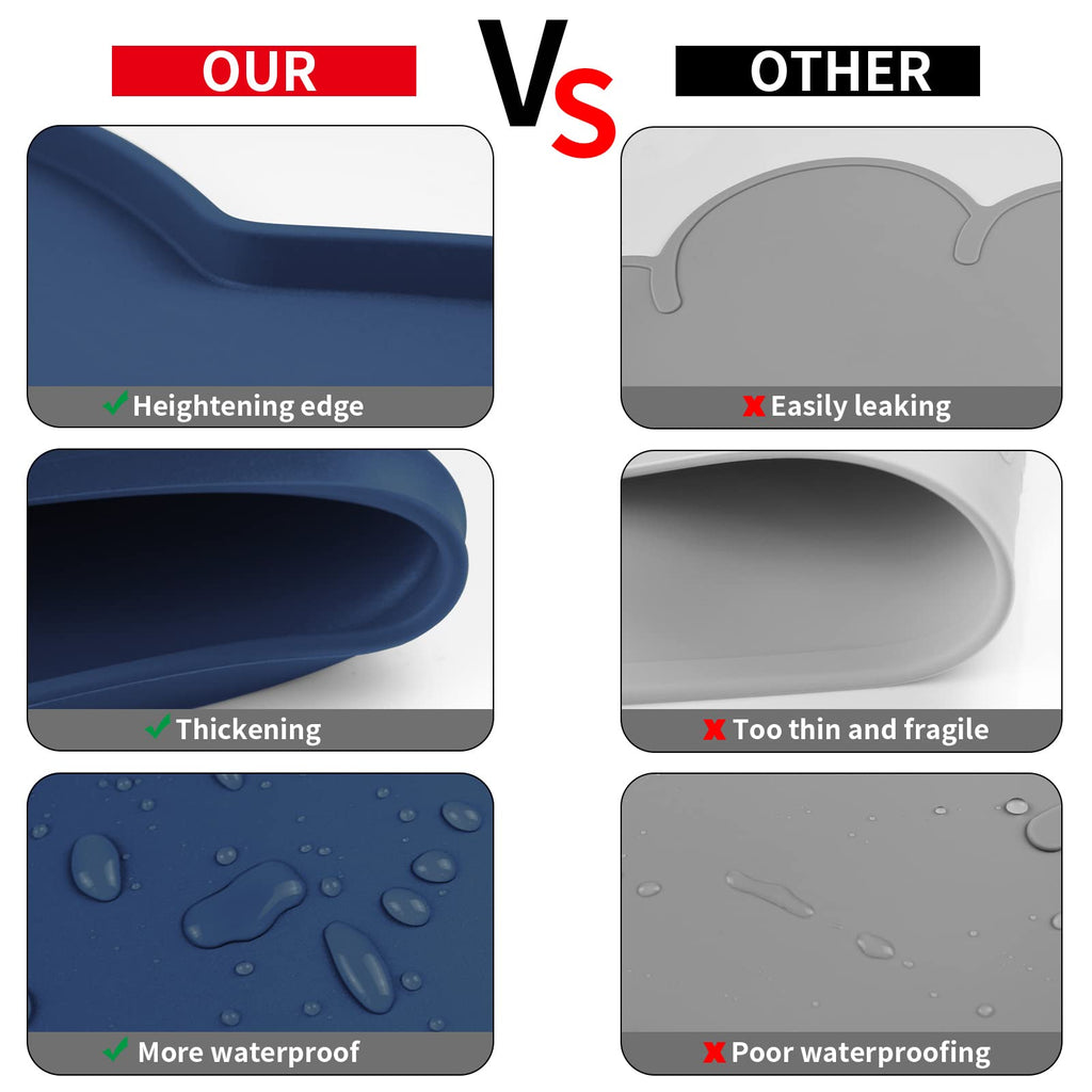 Ptlom Silicone Pet Feeding Mat for Dogs and Cats, High-Lips Pet Placemat Non-Slip Waterproof Bowl Mats Prevent Food and Water Overflow, Puppy Dish Tray Mat Suitable for Small Medium Large Pets, Navy