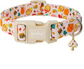 Astdogio Fall Woodland Dog Collar, Playful Squirrel & Pumpkin Print on White Collar for Small Medium Large Dogs, Breathable, Adjustable & Comfortable Puppy Collar for Fall Walks & Pet Photos-XS