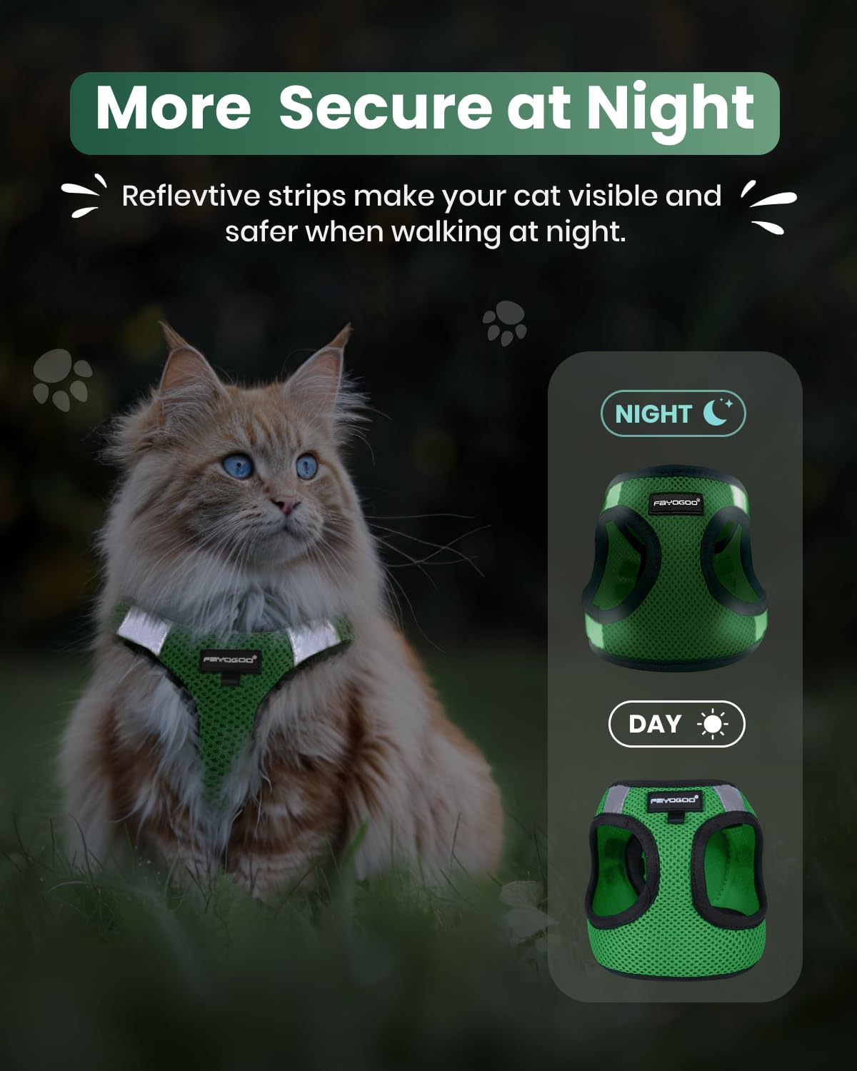 FAYOGOO Cat Harness and Leash Set, Escape-Proof Step-in Vest for Walking