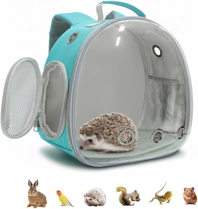 Small Animal Carrier Guinea Pig Backpack,Transparent, Breathable Backpack Carrier for Hedgehogs, Rabbits, Birds, Squirrels, Hamsters, Lizards Comfortable, Portable Travel Bag for Small Pets (Pink)