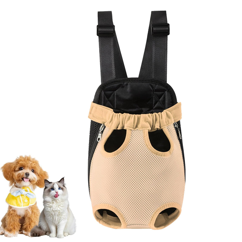 Dog Carrier Backpack, Adjustable Pet Front Carrier Backpack, Ventilated Pet Chest Carrier for Hiking Camping Travel, Sling Bag for Small Medium Dog Cat Rabbit Puppy (Beige, XL)