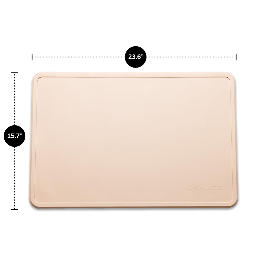 Remy+Roo Sand Silicone Dog Food Mat for Pet Bowl | 23.6" x 15.7" | 100% Waterproof | Non-Slip | Dishwasher Safe