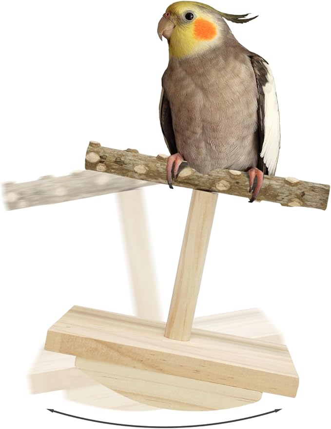 Natural Wood Bird Perch Stand, Rocking Perch for Bird Stand Swing (Small)