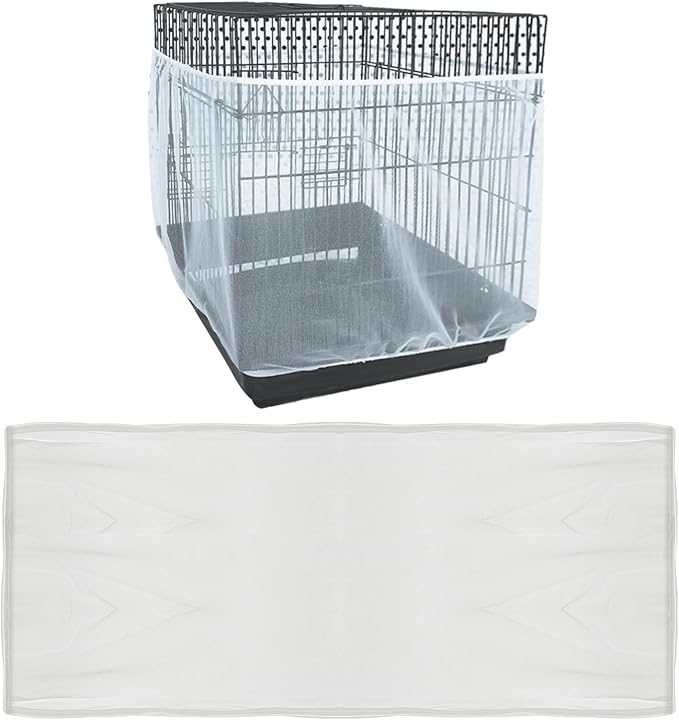 Aynaxcol Adjustable Birdcage Seed Feather Catcher Bird Cage Net Cover Soft Skirt Guard Birdcage Nylon Mesh Netting for Parrot (118 x 39.4 Inch) (White)