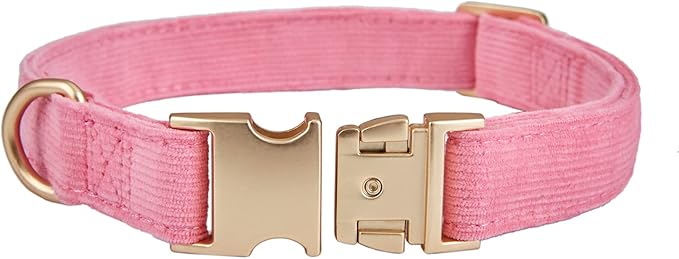 YUDOTE Soft Cotton Dog Collar with Metal Buckle Adjustable Heavy Duty Comfy Corduroy Collars for Small Medium Large Dogs,Rosy Pink,Small