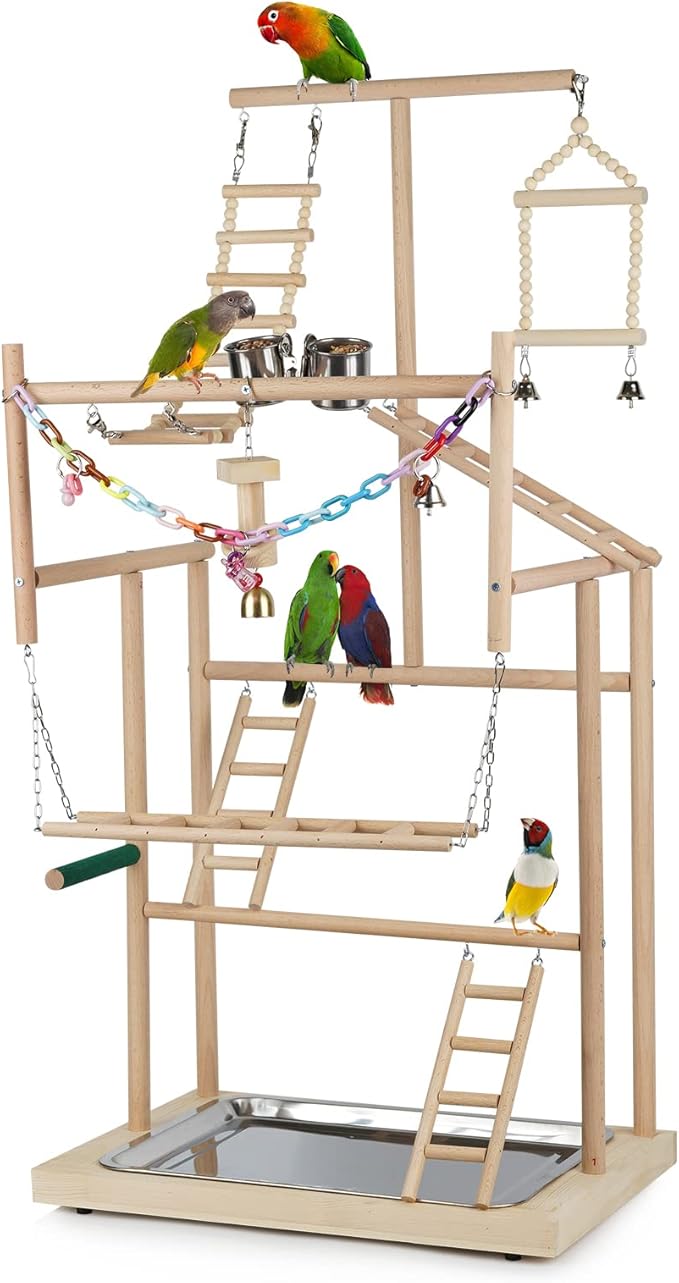 Ibnotuiy 4 Layers Wood Pet Parrot Playstand