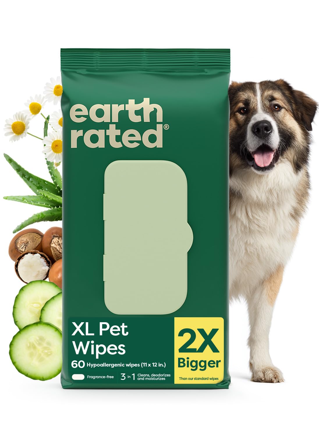Earth Rated Dog Ear Wipes, Vet Developed, Wild Oat, for Dirt & Wax, 70ct