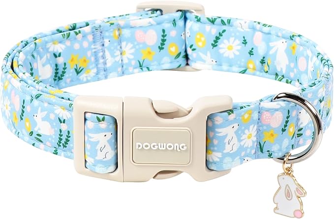 DOGWONG Easter Dog Collar-Cute Easter Rabbit Bunnies Egg Dog Collar, Adjustable Soft Easter Dog Collar for Small Medium Dogs, S