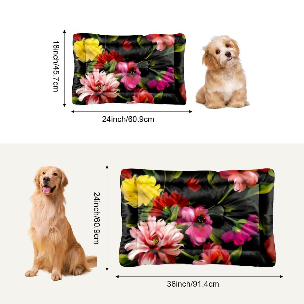 Ink Painting Dog Bed Pads Water Resistant Dog Bed Beds for Household Pets Pink Flowers Pet Friendly Non- Slip Bottom Kennel Accessories Multi- Scenario, Multi- Model Pet Cat Gift Printed Cage Mat