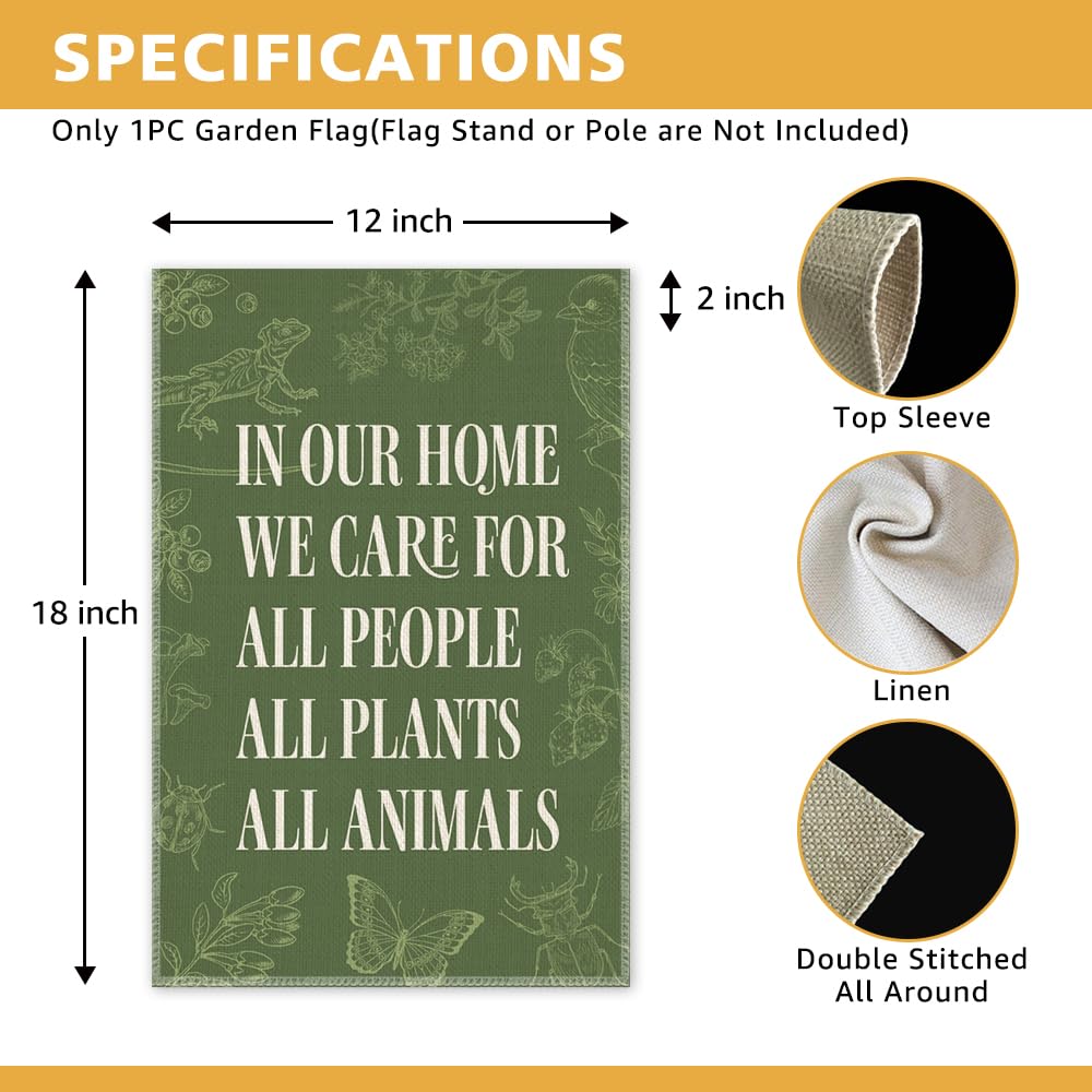 JMYROG In Our Home We Care for All People Plants Animals Garden Flag, Double Sided Yard Outdoor Farmhouse Lawn Porch Decor Banner, Ally Yard Flag, Inclusive Gifts For Family Friend Plant Animal Lover