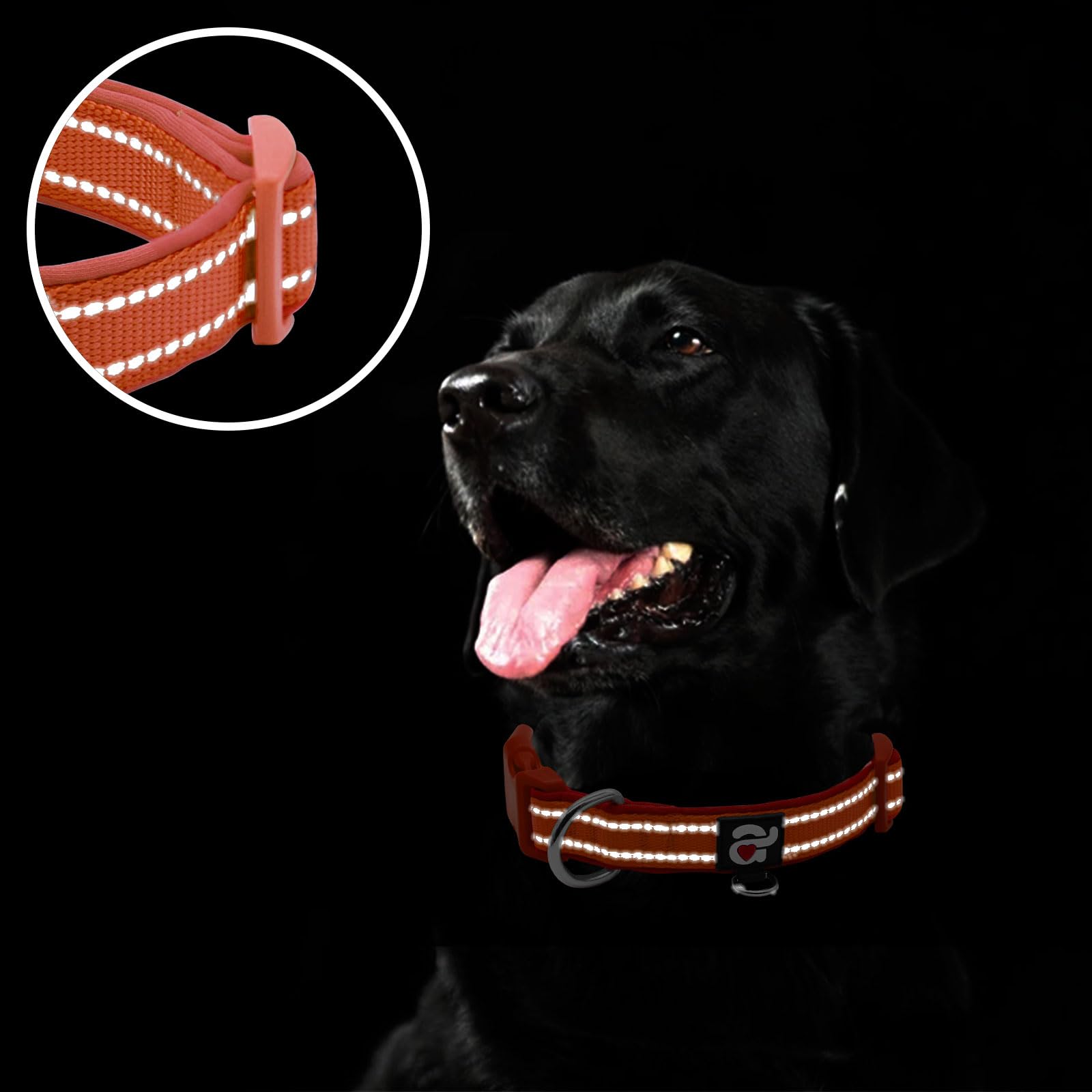 azuza Reflective Dog Collar, Soft Neoprene Padded Pet Collar with ID Tag Ring, Adjustable for Puppy and Small Dogs,Rust Red,XS