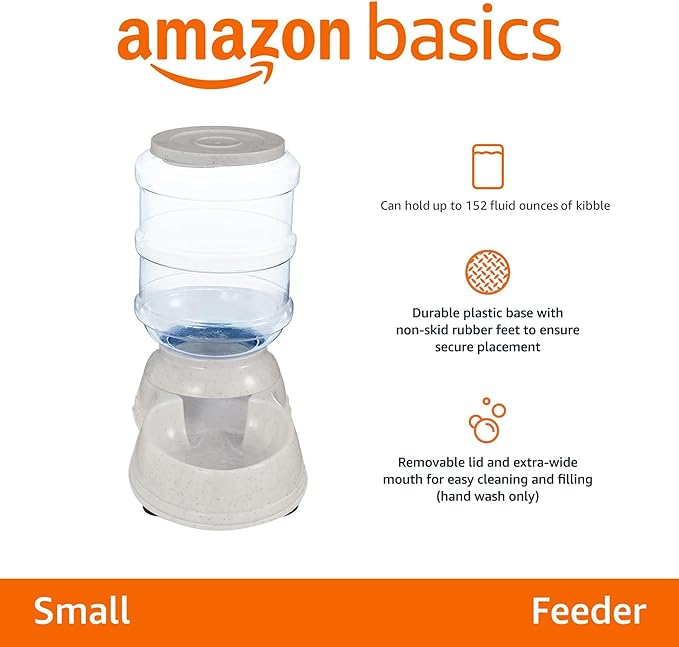 Amazon Basics Gravity Pet Food Feeder for Dogs and Cats, Easy to Clean, Easy to Fill, Removable Lid, 152fl.oz Capacity, Small