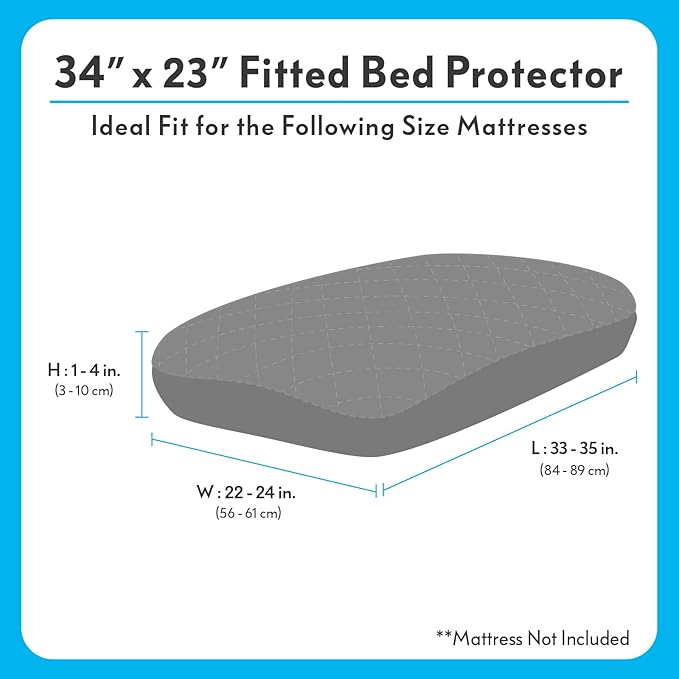 Paw Inspired Waterproof Fitted Cover for Dog Bed | Washable Bed Protector for Dog Mattress | Removable Replacement Cover for Small to Medium Pet Bed (Gray, 34 x 23 x 5 Inch)