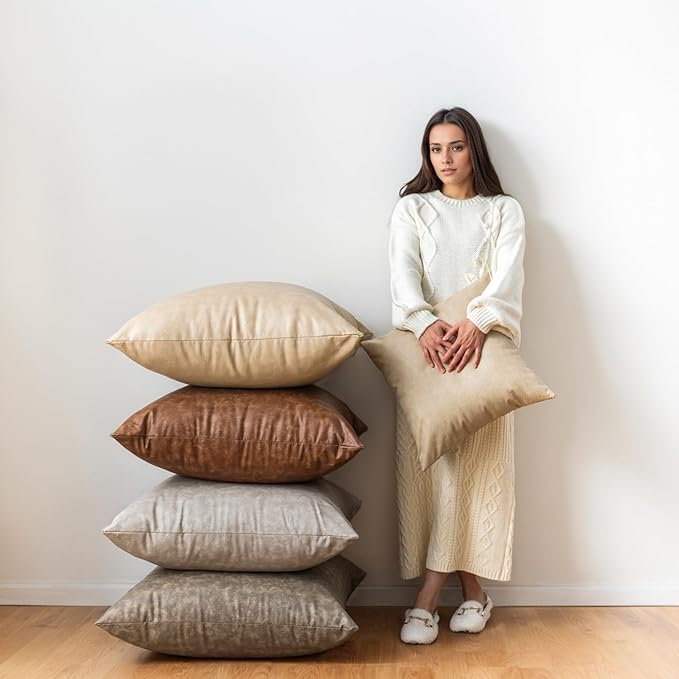 GEGELICA Pack of 4 Oversized Faux Leather Throw Pillow Covers 24x24 Inch