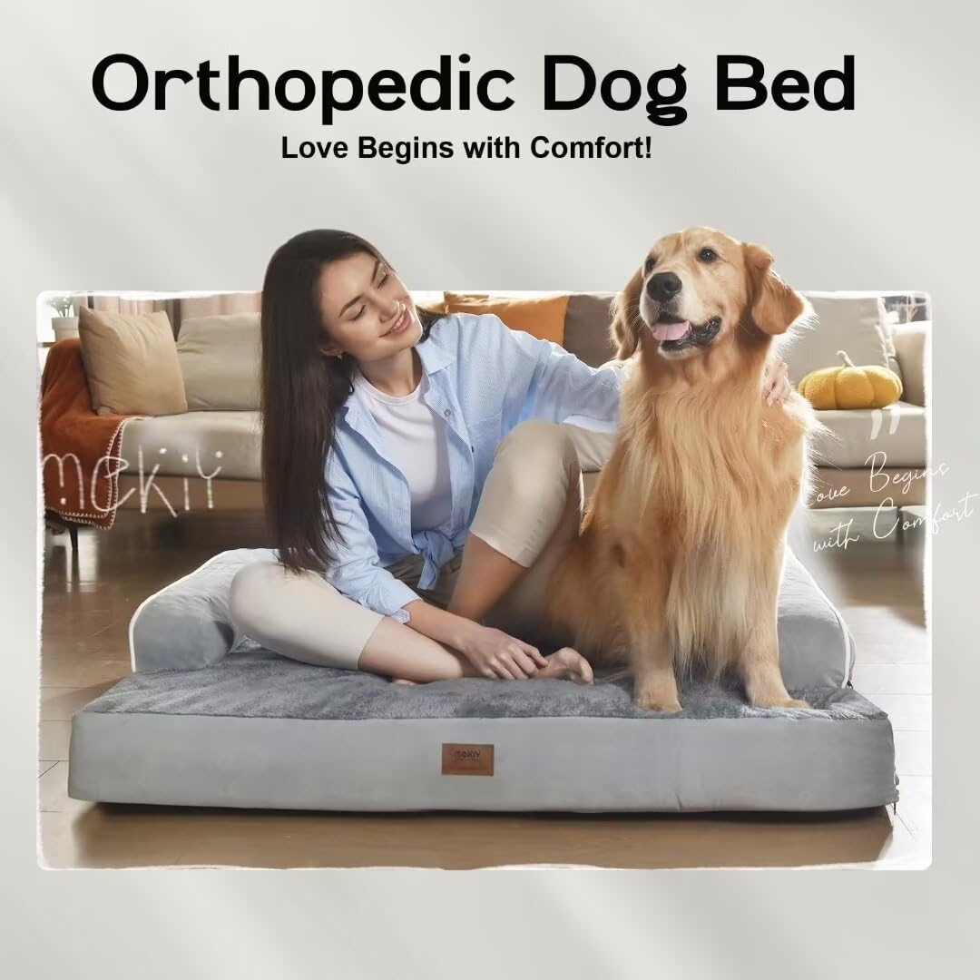 MEKIY Orthopedic Waterproof Jumbo Dog Bed with Bolster for Extra Large Dogs
