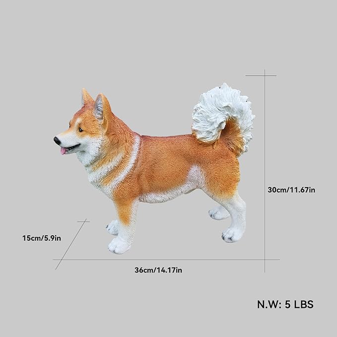UNOIRNM Akita Statue Outdoor Decorations – Dog Statues Outdoor Standing Yellow Akita with Replaceable Solar Light & Welcome Sign for Porch Décor