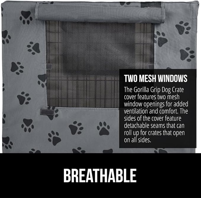 GORILLA GRIP Dog Crate Covers compatible with Amazon Basics Dog Crates, All Sides Open, Privacy Cover Fits 30" Wire Kennel, Breathable Mesh Windows, Light Reducing Puppy Training Cage Topper, Gray Paw