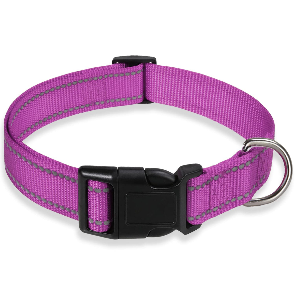 Reflective Dog Collar with Buckle Adjustable Safety Nylon Collars for Small Medium Large Dogs, Light Pink L