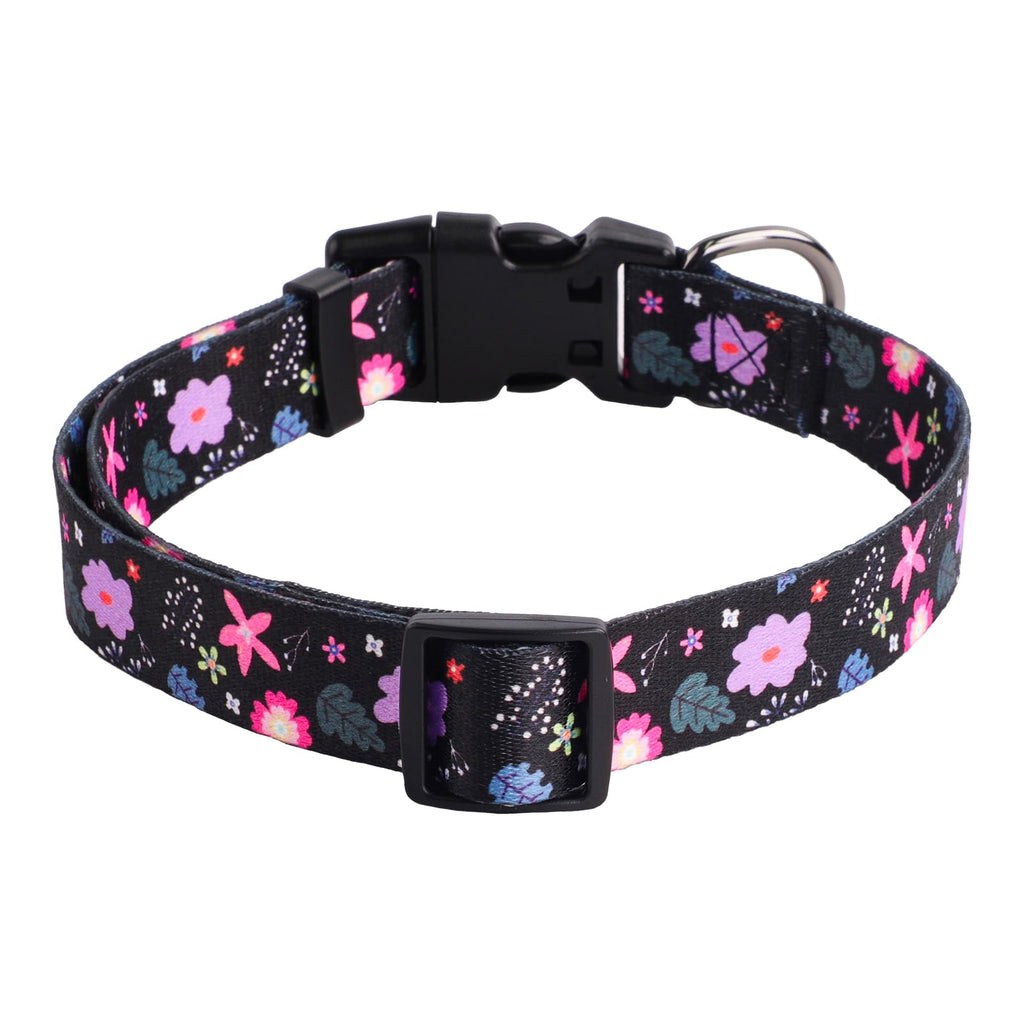 QQPETS Adjustable Soft Dog Collar: Print Flower Pink Multicolor Cute Patterns for XS Small Medium Large Pet Girl Boy Puppy Walking Running Training