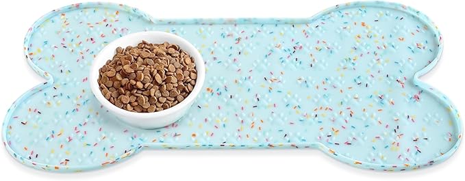 PWTAA Dog Food Mat Anti-Slip Silicone Dog Bowl Mat Thicker Pet Placemat Waterproof Cat Feeder Pad with Raised Edge Puppy Kitten Feeding Mats Suitable Small Medium-Sized Dogs Cats Eating Tray