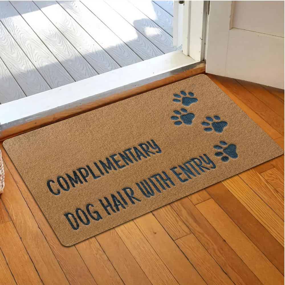 Assaoy COMPLIMENTARY Dog Hair with Entry Funny Door Mats Outside Coir Doormat for Home Entrance,Front Door mat,Indoor Entrance Embroidered Welcome Rubber Rugs Home Spring Decor 30”x 18”