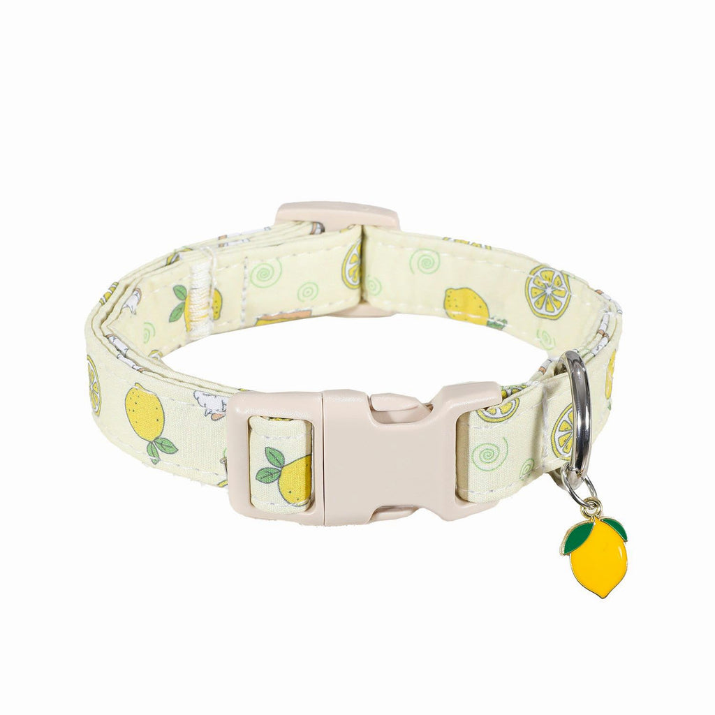 Britwicfr Dog Collar, Spring Summer Dog Collar with Yellow Lemon and Cute Charm, Pet Collar with Quick Release Buckle and Durable Fabric, Suitable for Small Dogs