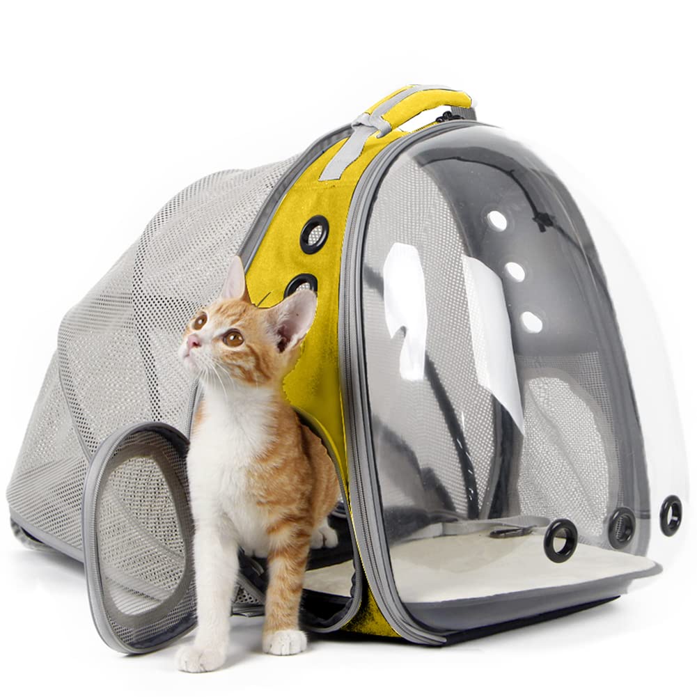 Square Back Extension Pet Backpack Carrier for Cat and Small Puppy up to 12 Pounds, Clear Space Capsule Astronaut Transparent Bubble Window Backpack to Carry and Transport Cat to Vet and Traveling