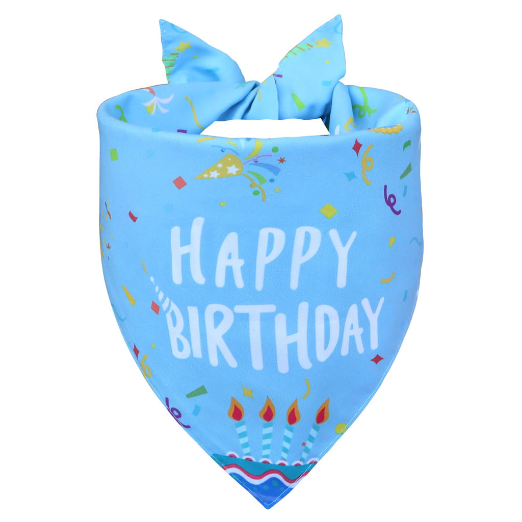 WoffBow Dog Birthday Boy Bandana for Medium Dogs, Reversible Blue Scarf