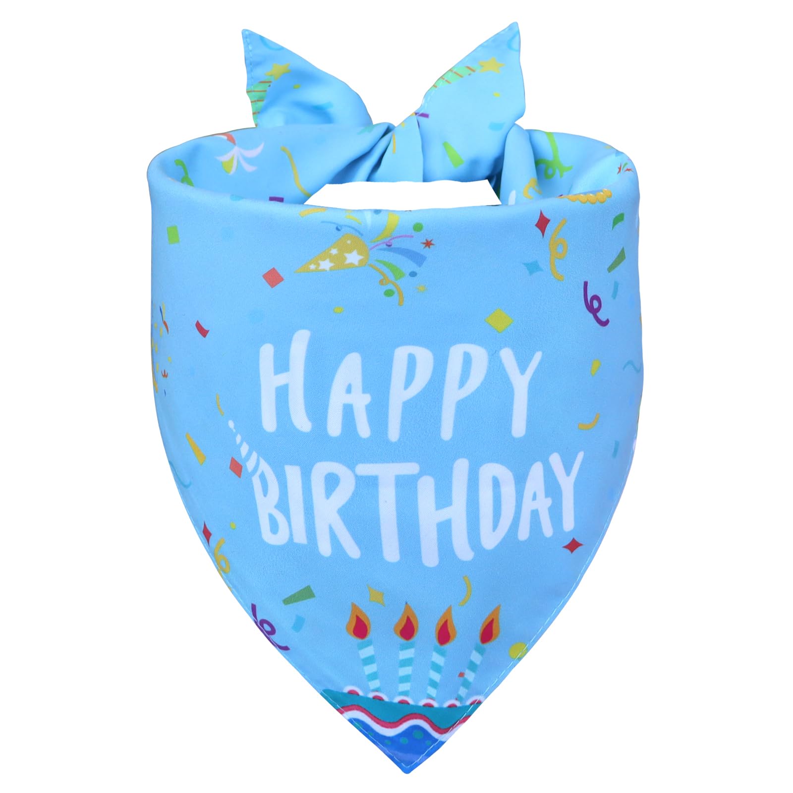WoffBow Dog Birthday Boy Bandana for Medium Dogs, Reversible Blue Scarf