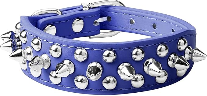 haoyueer Spiked Dog Collar Soft Pu Leather Mushrooms Rivet Spike Studded Puppy Adjustable Pet Collars for Small Breeds (L, Dark Blue)