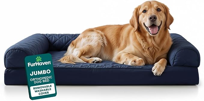 Furhaven Orthopedic Dog Bed for Large/Medium Dogs w/ Removable Bolsters & Washable Cover, For Dogs Up to 55 lbs - Faux Fur & Velvet Sofa - Dark Sage